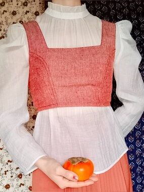 Bundle ❉ Anthro Maeve Puff Sleeve Sheer Blouse, AEO Chambray Corset Crop Top XXS